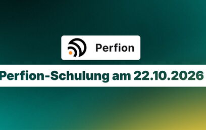 Perfion-Schulung am 22.10.2026 mit Perfion-Logo auf grünem Hintergrund