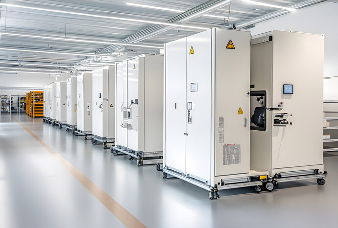 Fertigungshalle mit modernen Schaltschrankanlagen auf Rollen