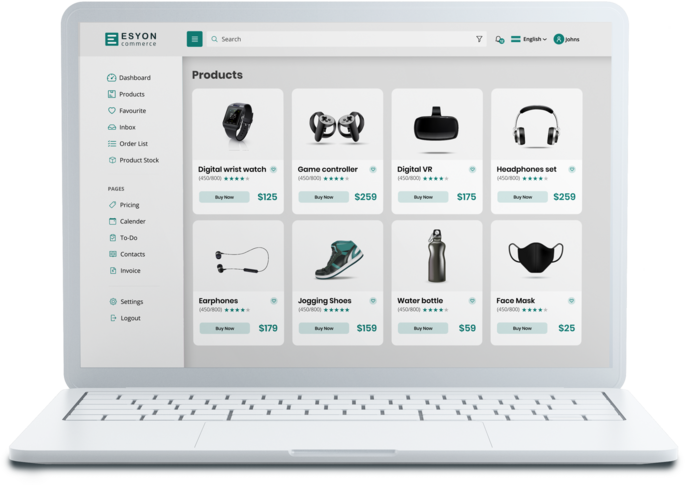 Laptop-Bildschirm mit Produktübersicht auf der E-Commerce-Plattform erstellt von ESYON.
