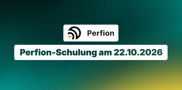 Perfion-Schulung am 22.10.2026 mit Perfion-Logo auf grünem Hintergrund